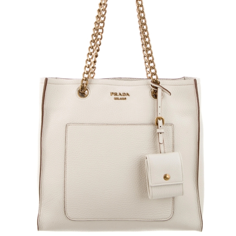 Like New Prada Vitello Daino Chain Link Shopper Tote
